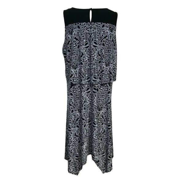Rafaella Abstract Floral Flowy Dress 3X Black White Pullover Longer Sides NEW - Picture 6 of 8